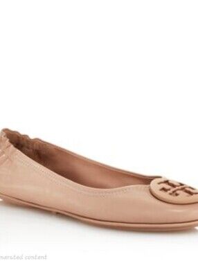 TORY BURCH Logo Minnie Travel Ballet Flat Logo - Nude - Size 7.5